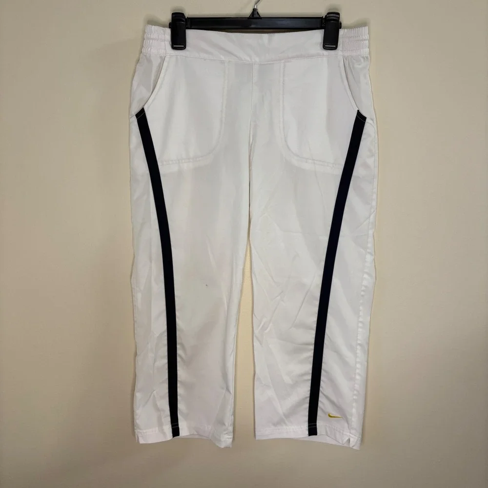Y2K Nike Culottes Women Medium White Black Stripe Track Pants Sporty Streetwear